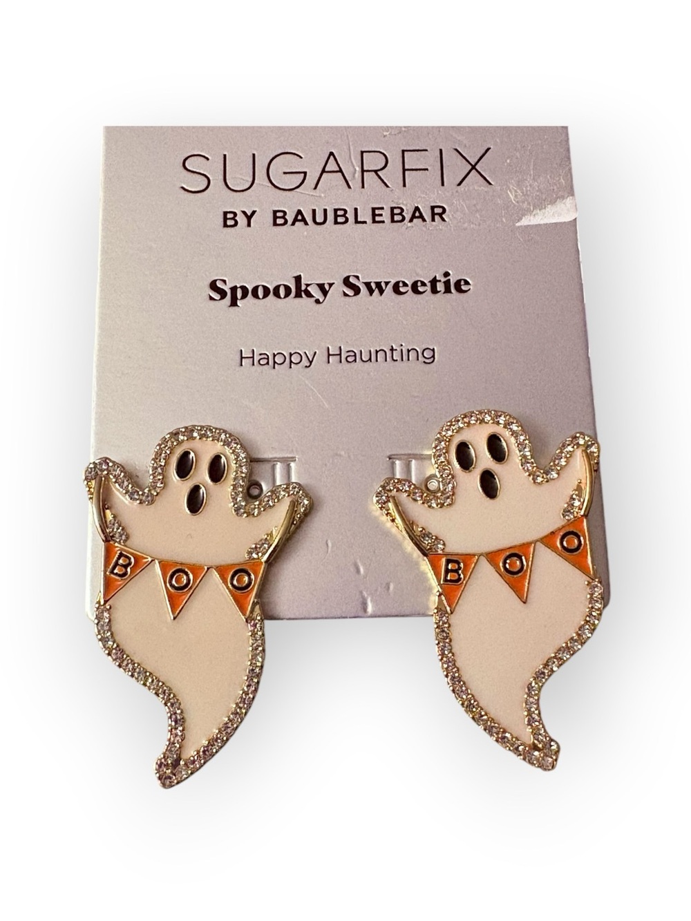 BaubleBar Spooky Sweetie Ghost Stud Earrings - Cream & Orange
